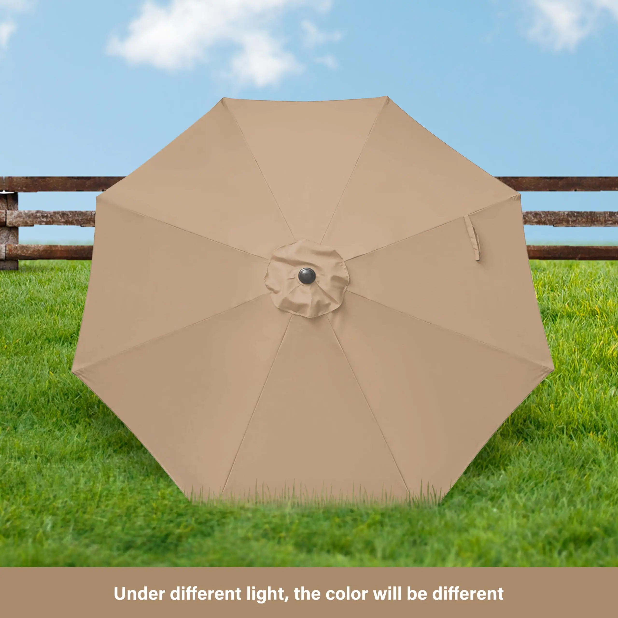 مظلة فناء خارجية مقاس 9 بوصات، مظلة طاولة السوق مع 8 أضلاع قوية، زر ضغط وإمالة وكرنك للحديقة والساحة وحمام السباحة #3