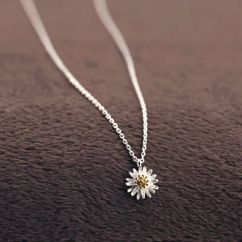 Summer Styles Pendant Necklace For Young Girls 925 Sterling Silver Chrysanthemum Flower Choker Fashion Link Necklaces - Image 3