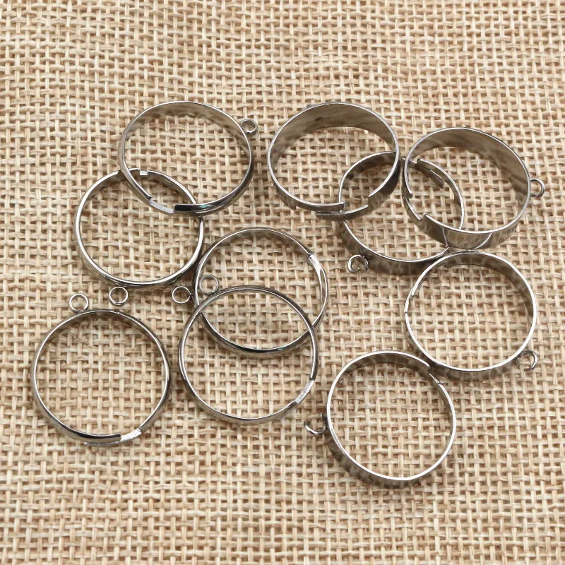 10pcs/Lot No Fade Stainless Steel 18mm Diameter Adjustable Rings Setting with 2mm Loop Connector DIY Jewelry Making Accessories