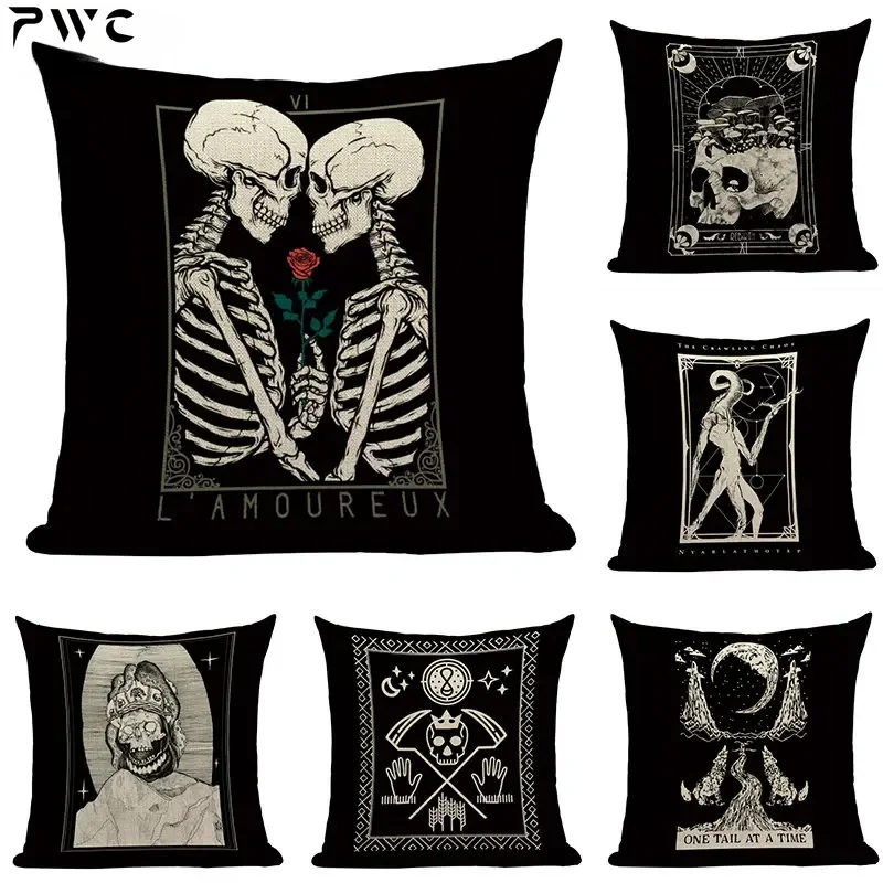 Black Halloween Fun Mexican Skull Print Pattern Sofa Modern Cushion Cover Pillowcase Home Decor Party Car Bedding