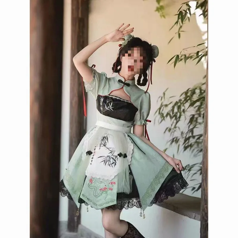 

New Chinese Style Lolita Dress Costume Cosplay Short Lolita Outfit Cute Lolita Set Bamboo Forest Panda Style For Halloween Xmas