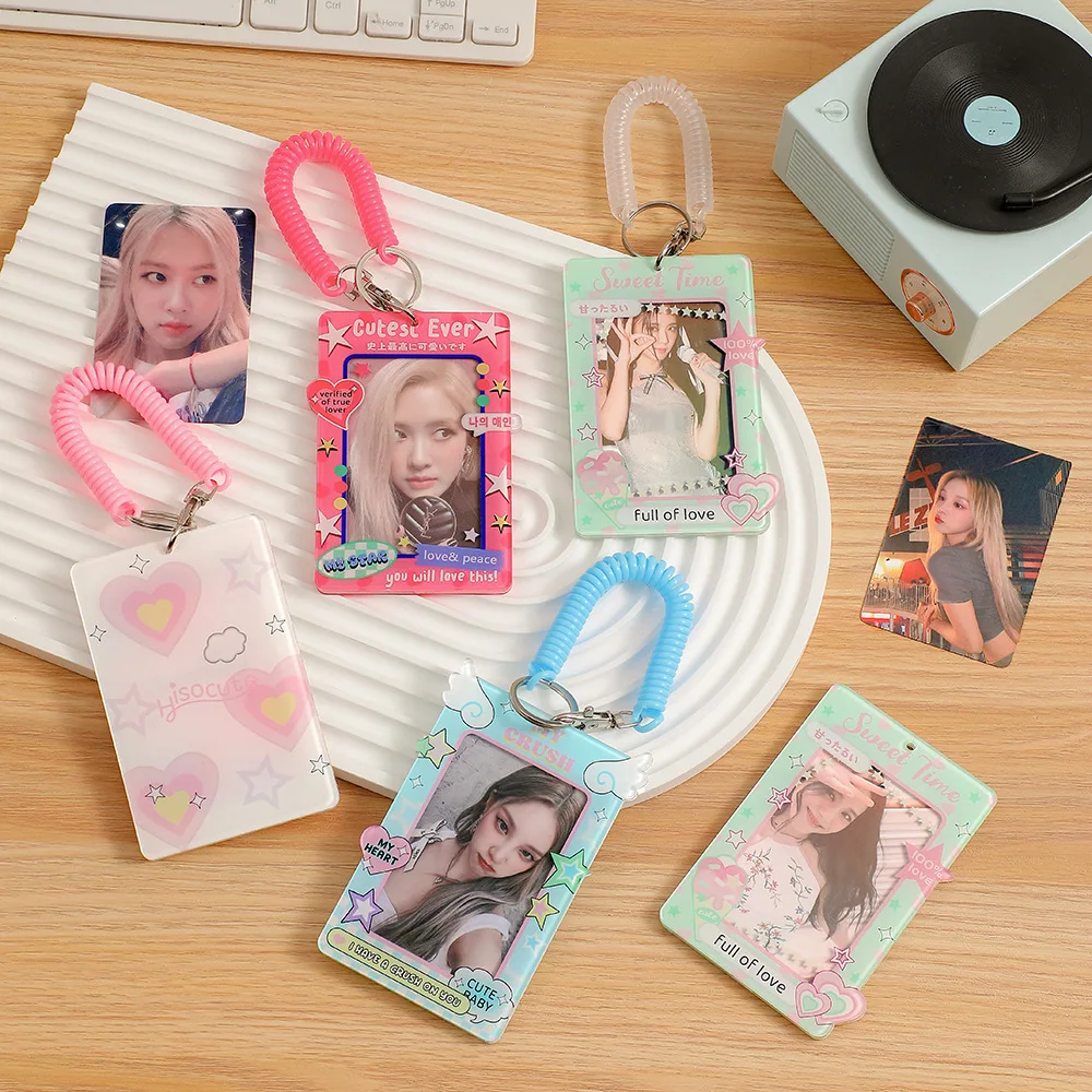 Acrylic Love Star Photocard Holder Keychain Photo Card Holders 2.6x4.1 Inch ID Badge Holder Bus Card Credit ID Bank Card Holder
