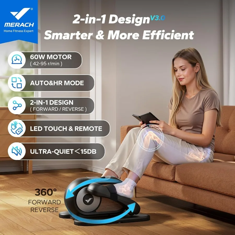 آلة تمرين بيضاوية الشكل تحت المكتب، تمرين الساق أثناء الجلوس لكبار السن مع 12 سرعة قابلة للتعديل، جهاز تحكم عن بعد هادئ ومحمول #2