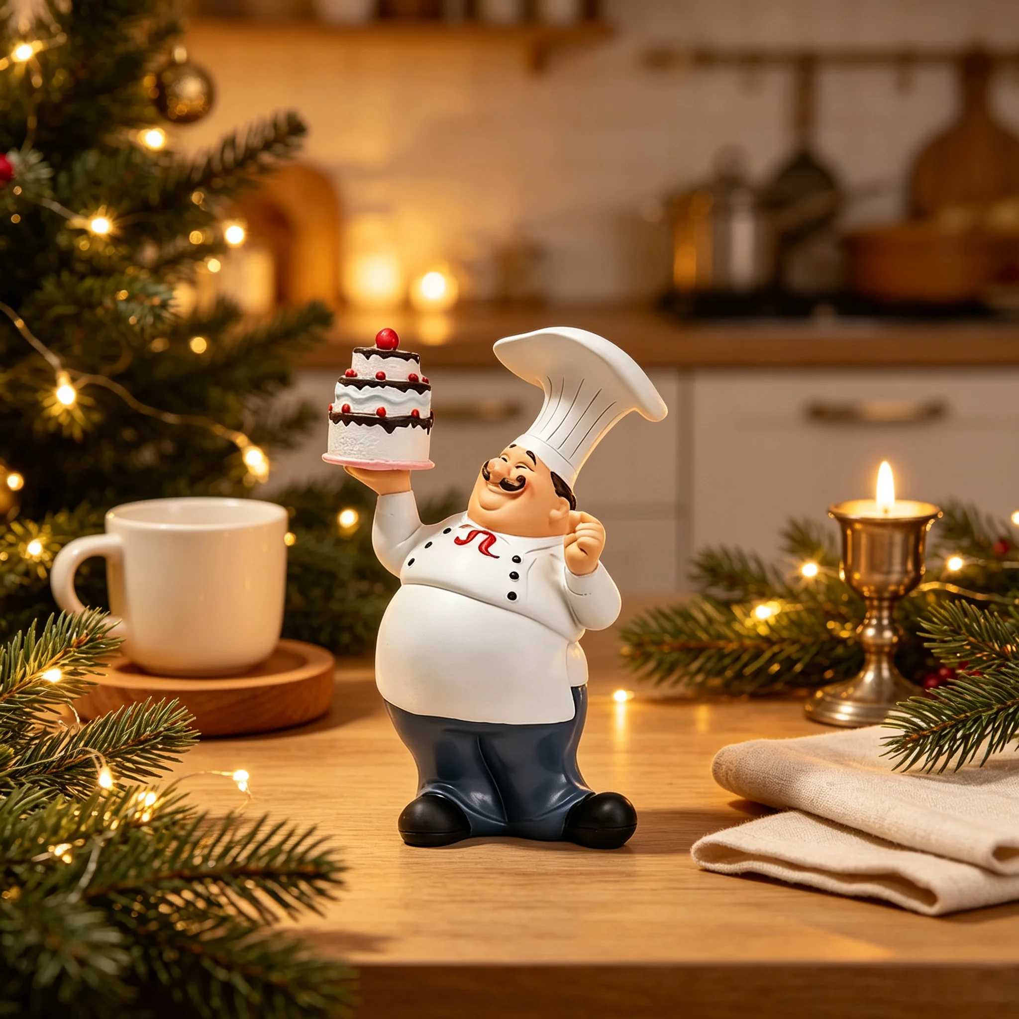 Resin Chef Figurine Holding Cake Kitchen Countertop Statue Home Bakery Restaurant Tabletop Ornament Home Decoration Gift