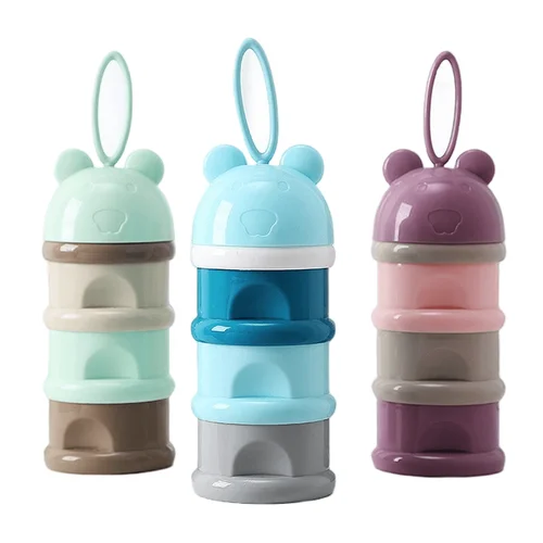 곰 스타일 휴대용 유아식 보관 상자, 필수 시리얼, 만화 우유 분말 상자, 유아 어린이 포뮬러 우유 용기, 3 층 