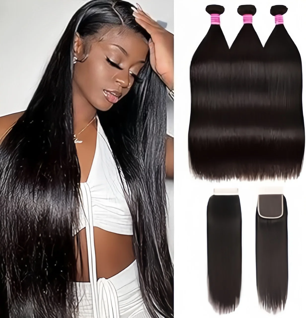 

Straight Human Hair Bundles With Closure Vietnamese Raw Hair Weaving Bundles With 4x4 Closure and Bundles Human Hair Extensions