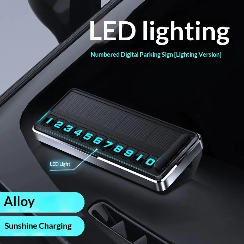 

1Pc Solar Car Phone Number Plate Led Lighting Temporary Parking Card Hidden Plates Car Park Stop Multiple Number Parking Gadgets