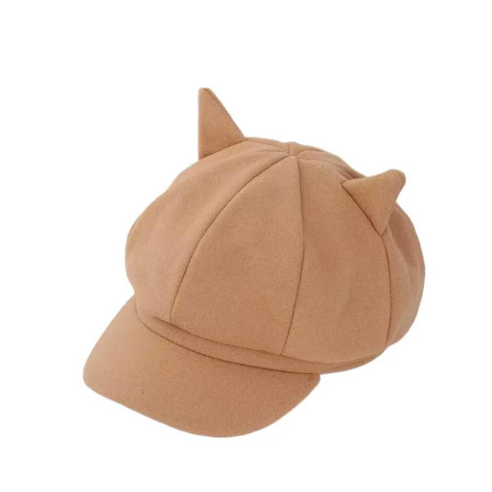

Adjustment Cat Ear Hat Solid Color Cute Cat Ears British Beret Hat 8 Panel Comfortable To Wear Unisex Octagonal Cap for Women