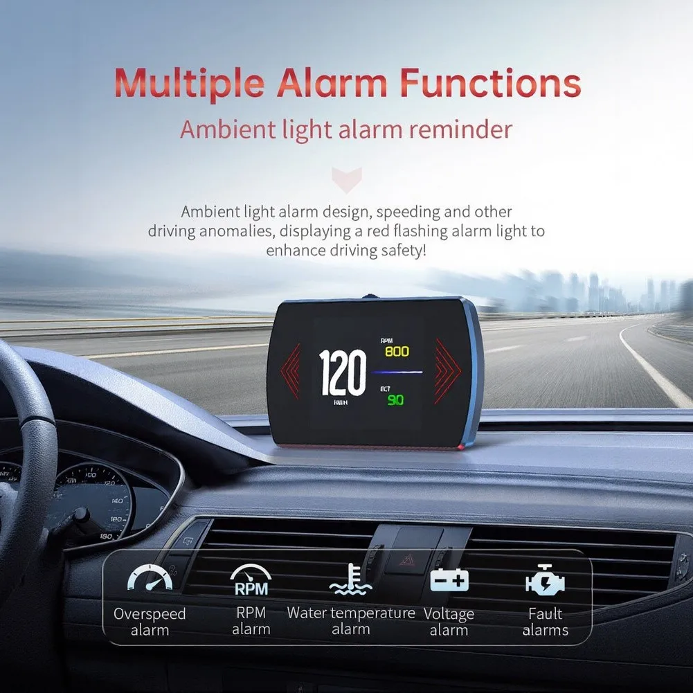 HUD Display for OBD2 Cars 2008+ Speed RPM Voltage Water Temp Fuel Consumption Driving Distance Data Stream Analysis