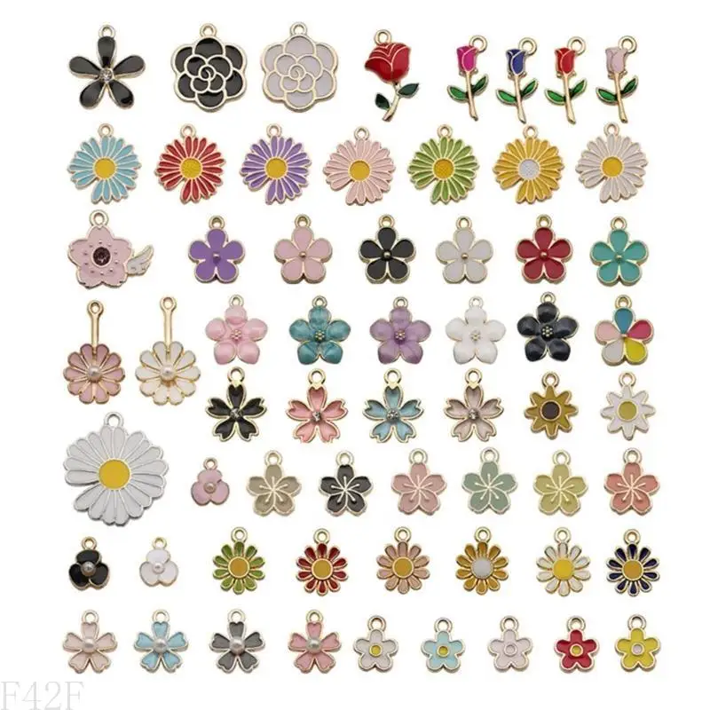 

F42F набор из 60 ассорти сплавного цветочного масла капля Charm Diy Jewelry Accessory