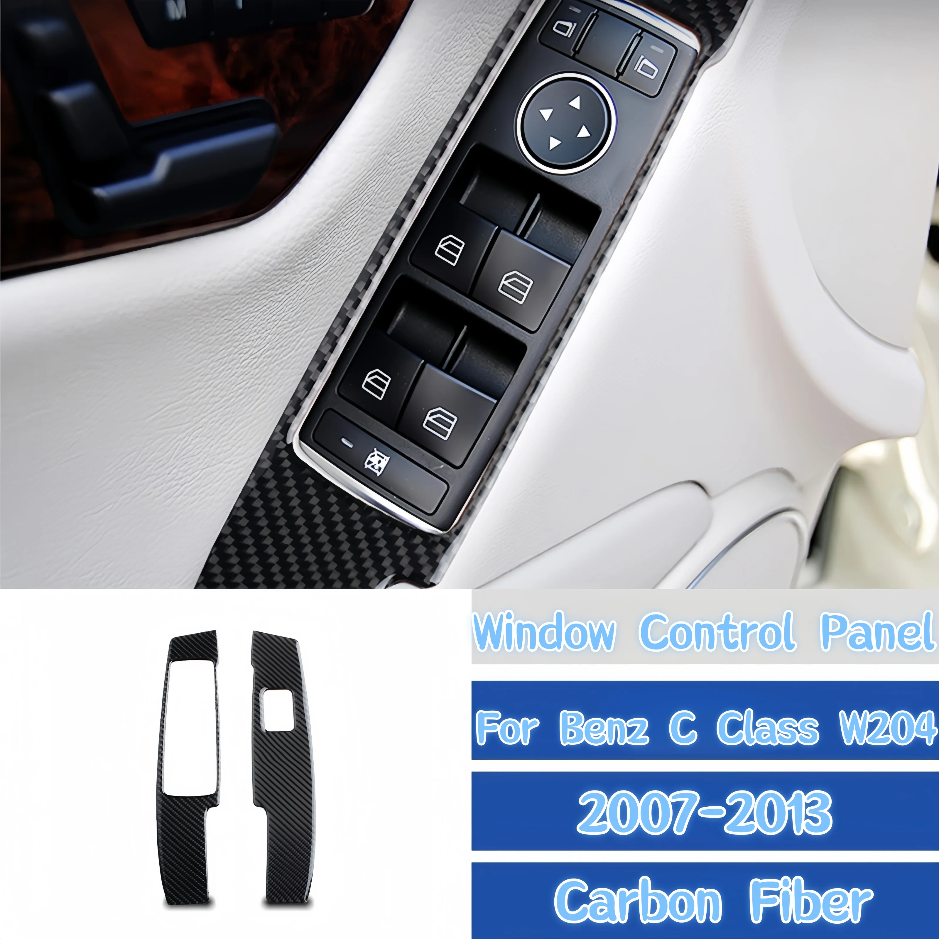 

For Mercedes Benz C Class W204 2007-2013 Car Accessories Carbon Fiber Auto Windows Control Panel Decorative Cover Trim Sticker