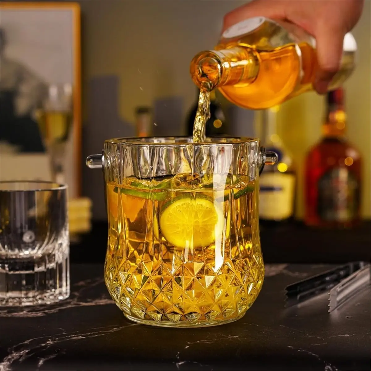 ABDD HOT  1set Ice Bucket, Small Glass Ice Bucket with A Clamp and Handle, Perfect for Holding Ice and Adding to Wine, Cocktails