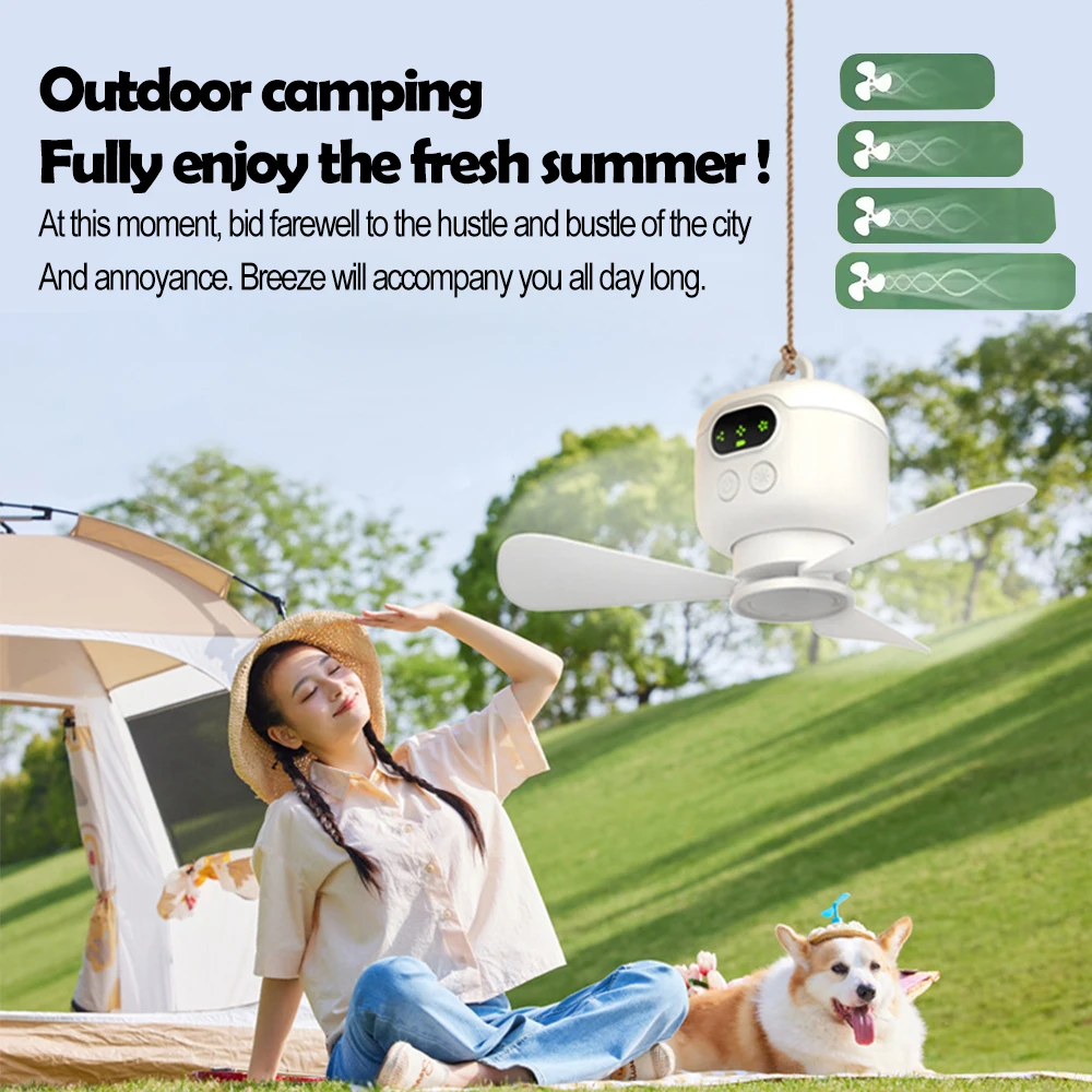 Portable Ceiling Fans 8000mAh Outdoor Camping Fan Tent Ventilator Cooler Rechargeable Electric Fan Remote Control LED Lighting