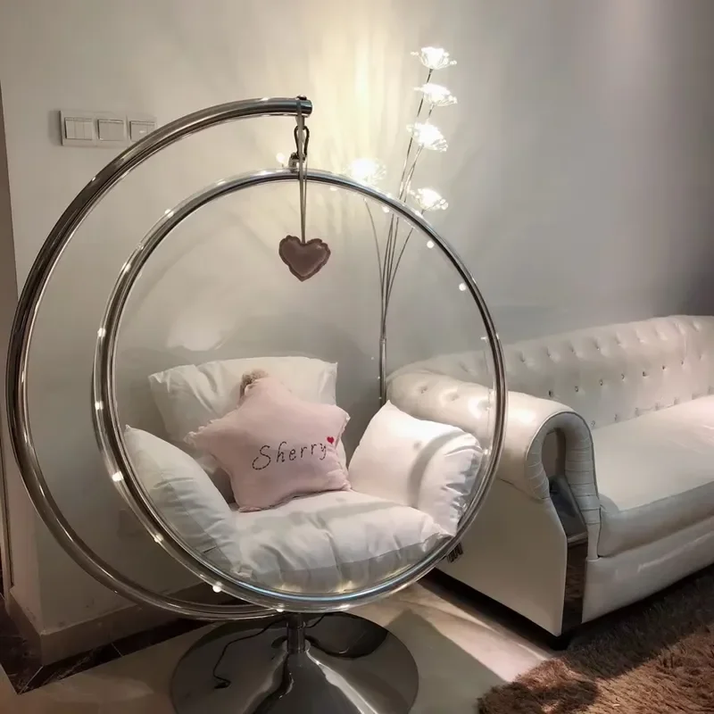 Hot Selling Acrylic Hanging Chairs Swing Transparent Outdoor Floor Stand Type Golden Bubble Chair for Living Room Garden