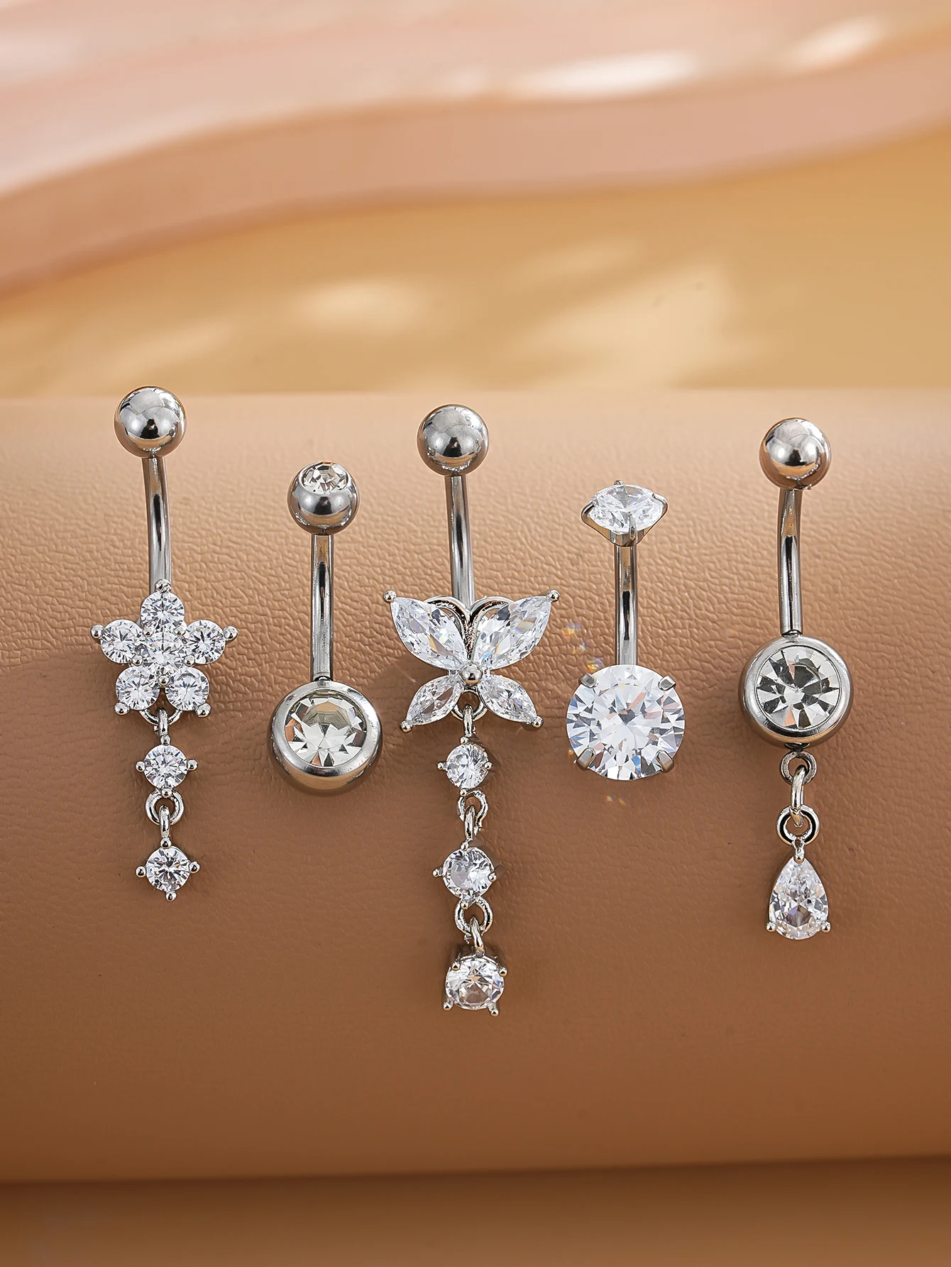 3-8 Stück/Set Gemischte Bauchnabelpiercing-Sets Lange Hängende Gebogene Bauchnabelringe Nombril Ombligo Damen 14G Schmetterling Bauchnabelpiercings