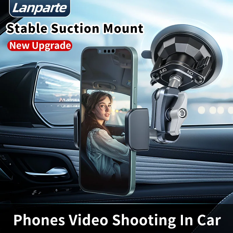 Lanparte High-Quality Car Phone Holder with 360° Adjustable and Extendable Arm and TPU Ball Head Joint for Suction Cup Mounting