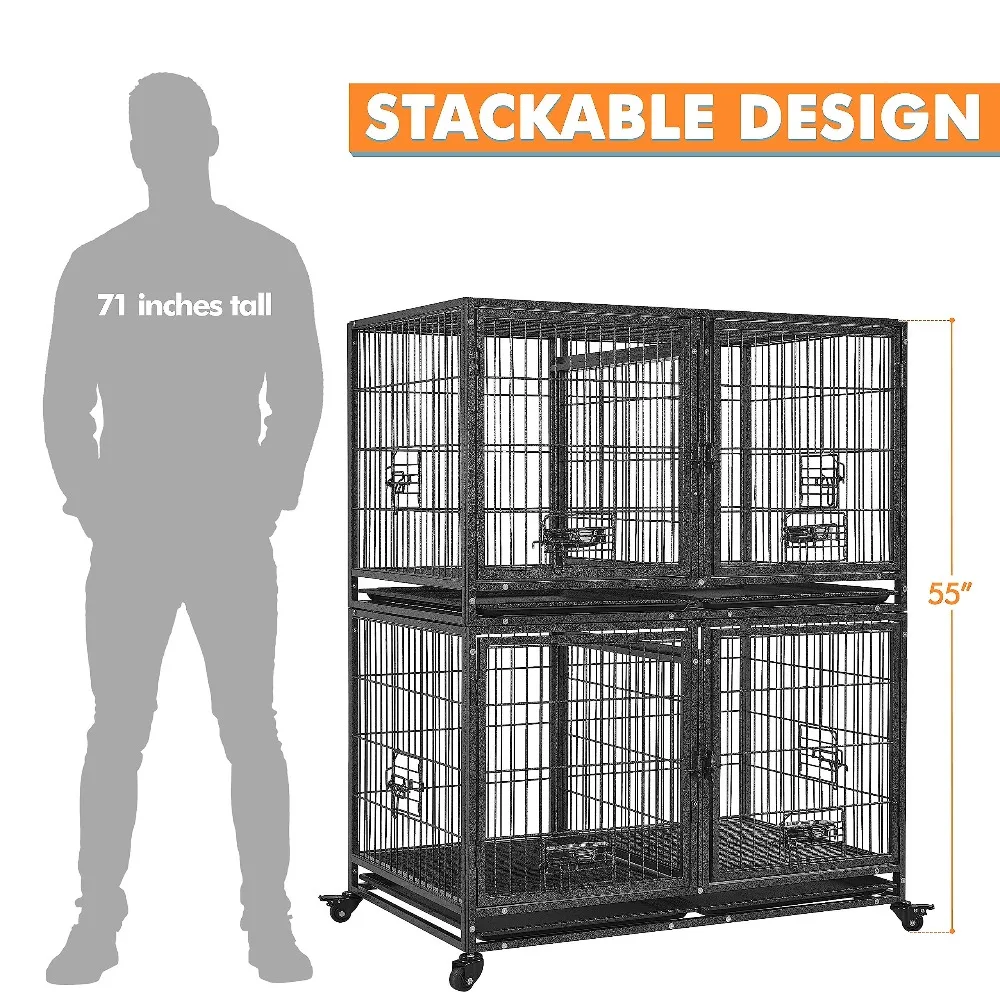 42.5 Inch Stackable Dog Crate with Divider Open Top 2 Pack