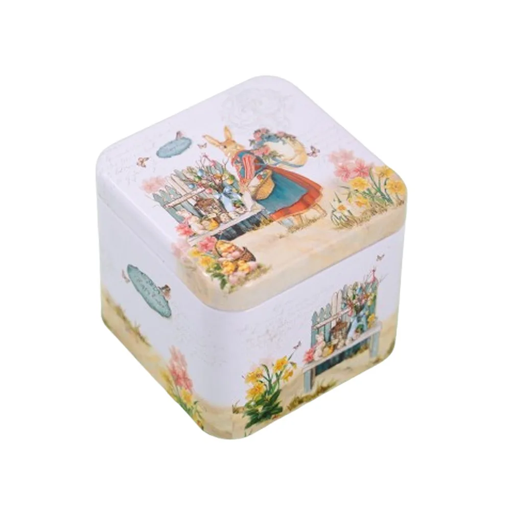 

Decorative Cartoon Easter Tinplate Box with Lids Metal Rabbits Candy Box Vintage Portable Easter Gift Can Kids Gifts