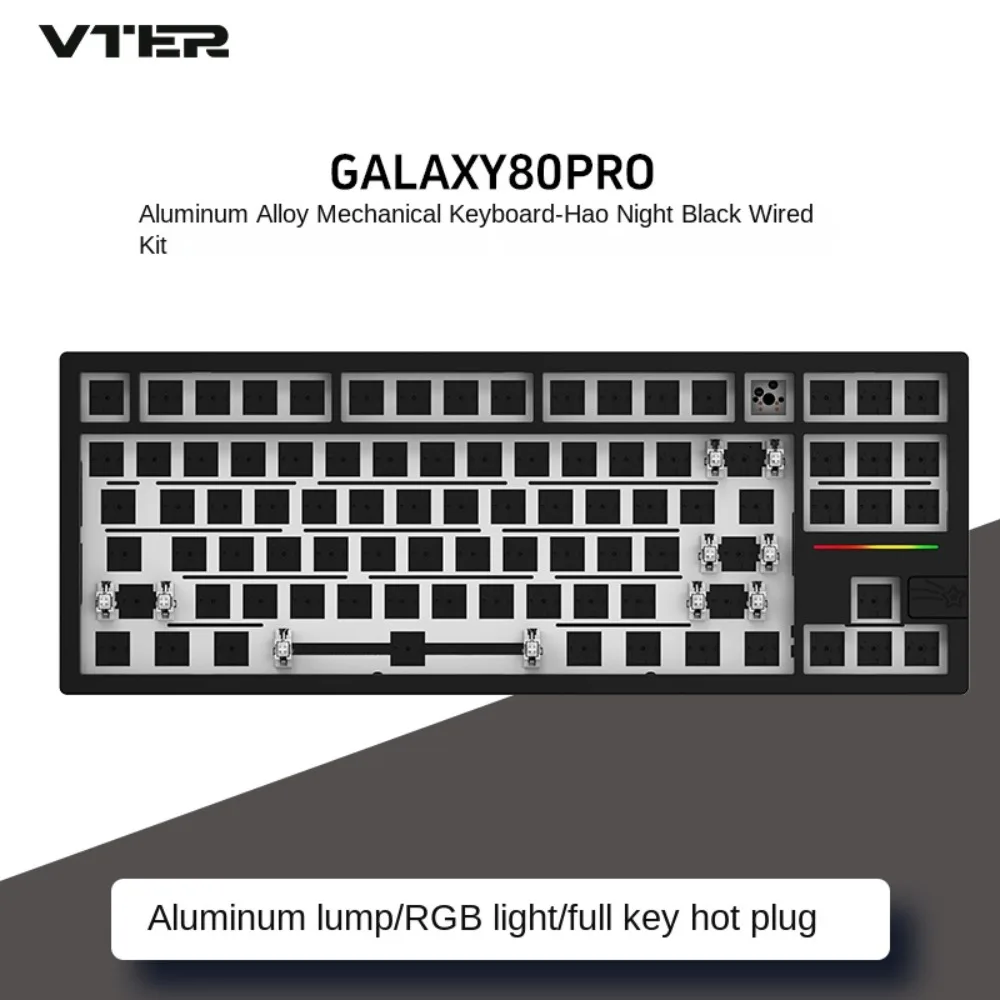 VTER Galaxy 80pro Aluminum Alloy Wireless Mechanical Keyboard Kit Gasket Tri-mode Customized Hot-swappable Wired Layout 88 Keys