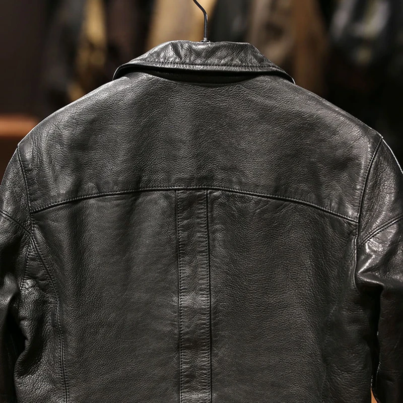 High Fashion Plus Size Waterproof Black Genuine Leather Shirt Motorcycle Jacket Men For Clothing