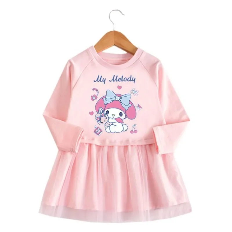 Kuromi meine Melodie Anime Kawaii Sanrio Langarm Kleid Frühling Herbst niedlichen Cartoon Baby Prinzessin Kapuze Kleidung Geschenke für Kinder