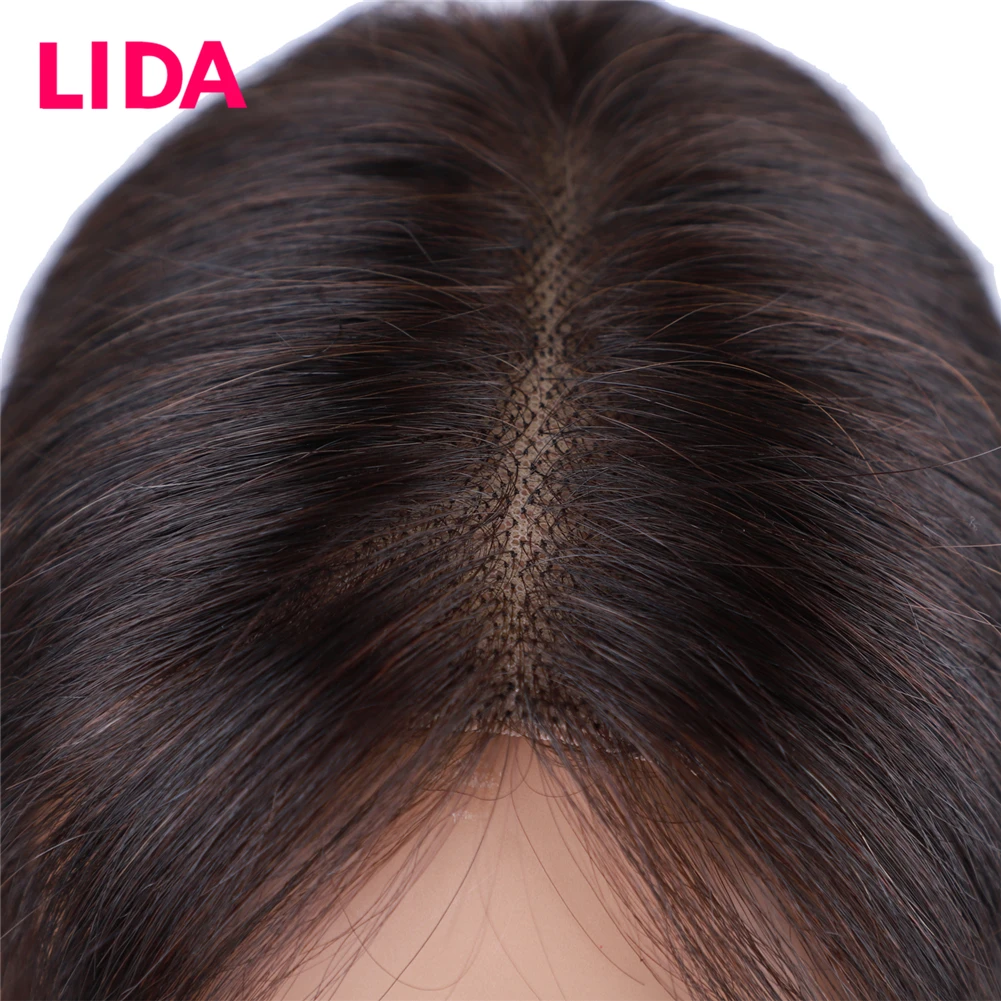 Straight Silk Base Women Topper with Clips 4Inch Hand Made Lace Hair Line  None Remy Chinese Human Hair For Women 14 Inch