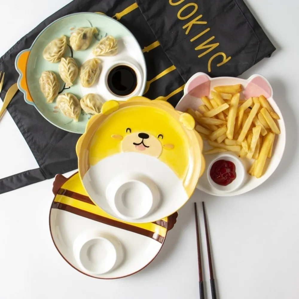 Ceramic Dipping Sauce Dish Japanese Style Animal Shape Cow Sushi Plate Dipping Sauce Compartment Thicken Split Plate Restaurant