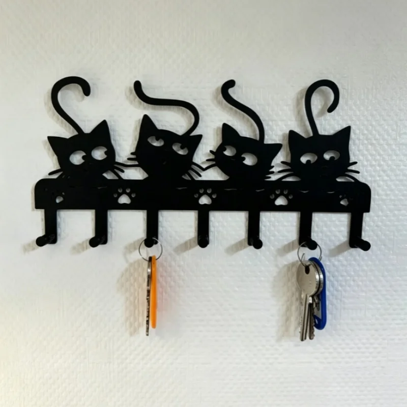 Wall Hooks Black Cat Key Holder Rack Wall Mount Decorative Storage Organizer For Home Entryway Kitchen Hanging Decor