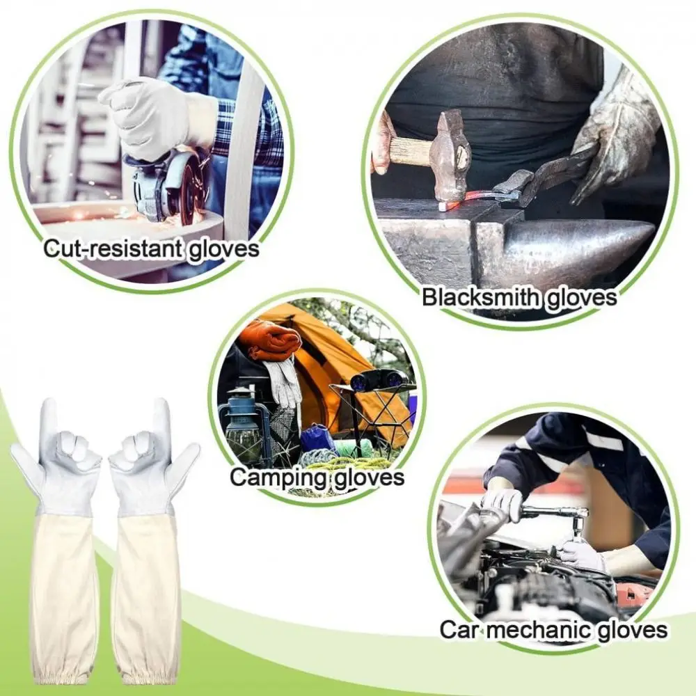 1 Pair Safe Beekeeping Gloves Anti-sting Professional Anti-bee Gloves Canvas Sheepskin Beehive Tools Beekeeping Tools