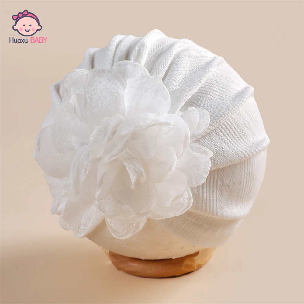 

Big Flower Baby Girl Turban Hat Solid Caps Newborn Baby Boys Hats Soft Elastic Infant Baby Cap Accessories Photography Props