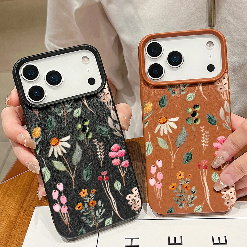 Colorful Plants Printed Leather Texture TPU Case For iPhone 17 Air 16e 16 15 Pro Max 14 13 12 Pro Max 11 Silicone Phone Cover - view 5
