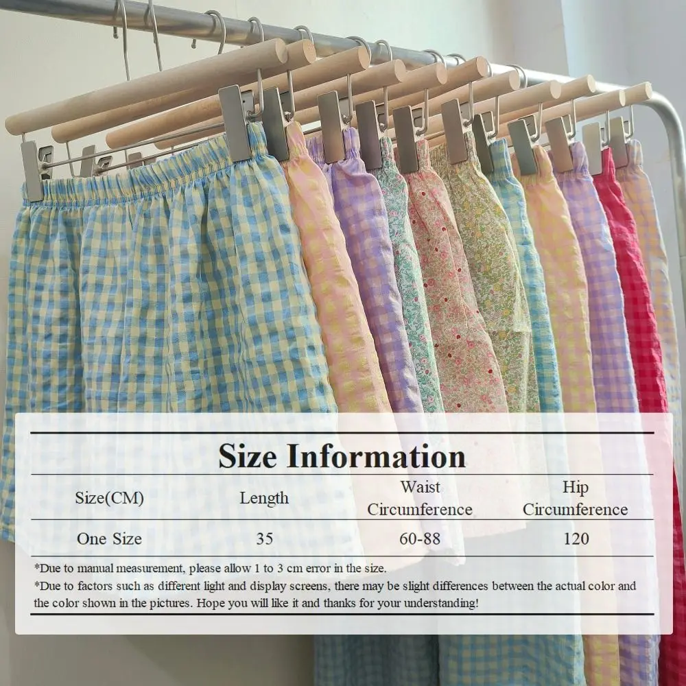 Confortável pijama xadrez floral para mulheres, shorts de sono soltos, cós elástico, pijamas de verão para menina, calças largas