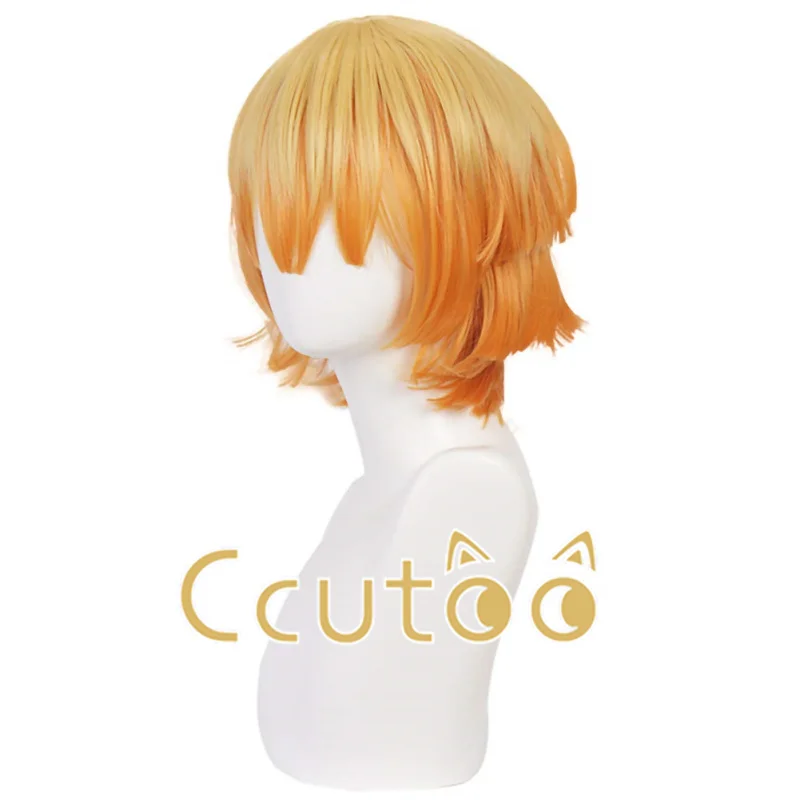 Agatsuma zenitsu peruca de cabelo sintético resistente ao calor agatsuma zenitsu amarelo laranja desgradado curto perucas cosplay