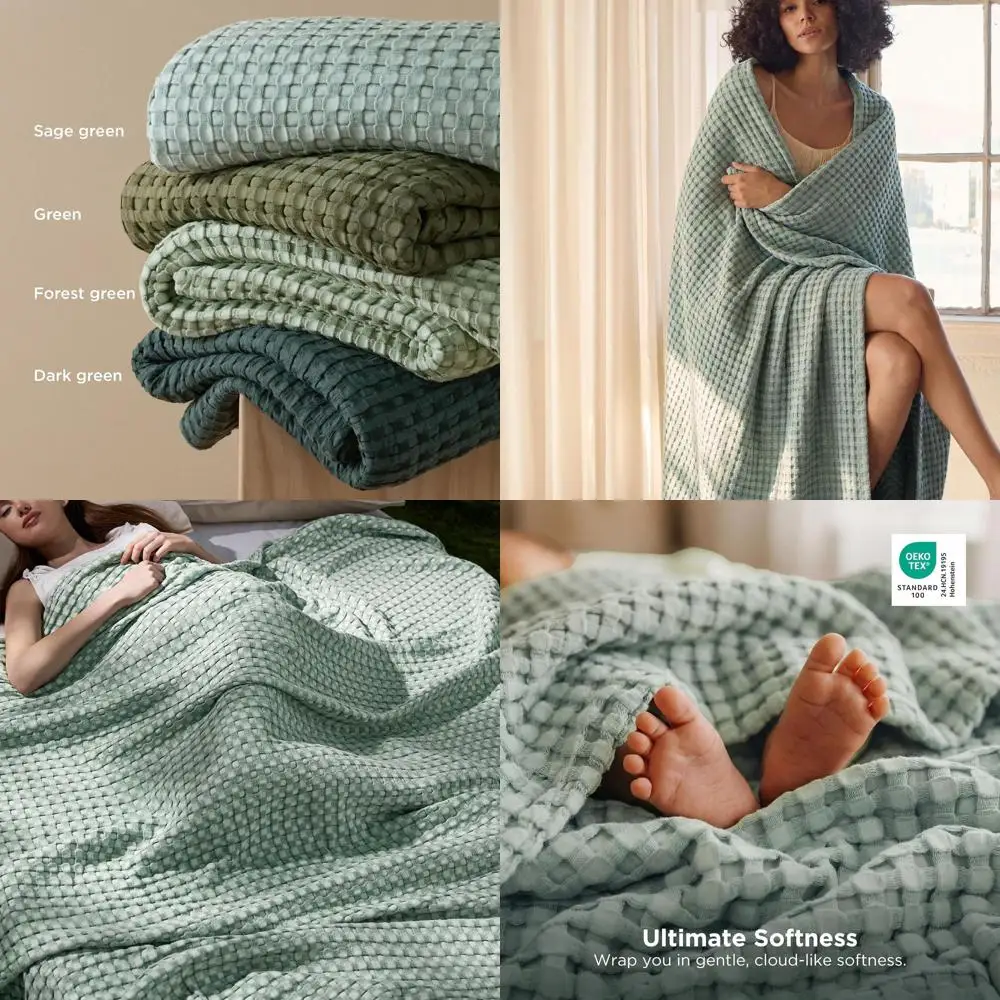 

King Size Bamboo Rayon Waffle Blanket - Lightweight, Breathable, Ideal for Hot Sleepers, Mint Green, 104x90 inches