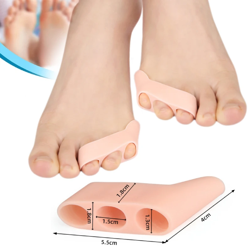 2pieces=1pair Silicone Three Holes Toe Separators Straightener Gel Feet Care Overlapping Protector Bunion Blister Pain Relief