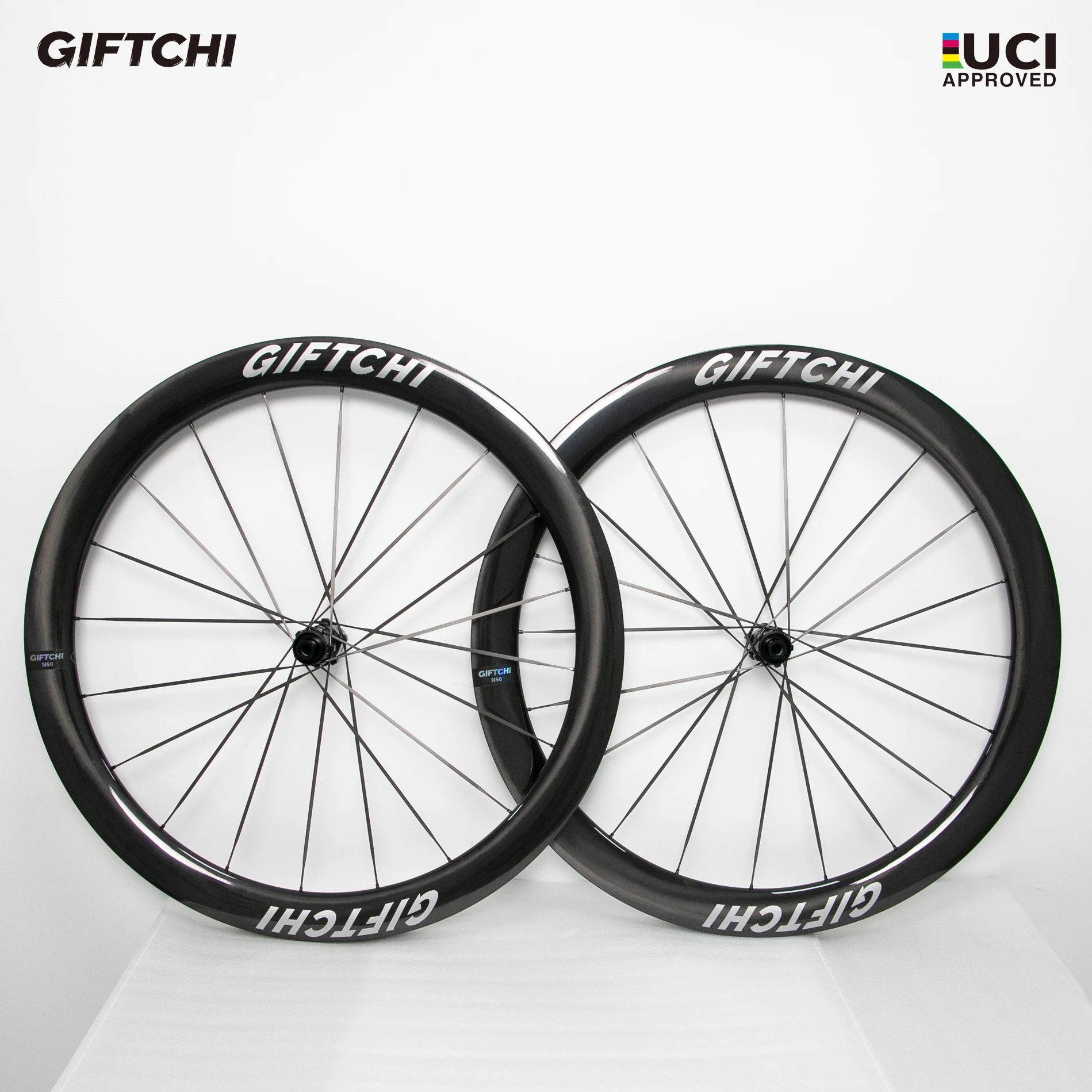GIFTCHI Carbon Wheels  N50 Disc Brake 700c Carbon Rim Center Lock Road Bike Wheelset UCI Wheelset Silver Edition