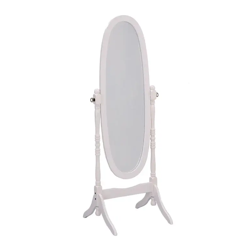 

59.25" Tall Oval Wooden Floor Mirror, White Finish, Elegant Full-Length Design