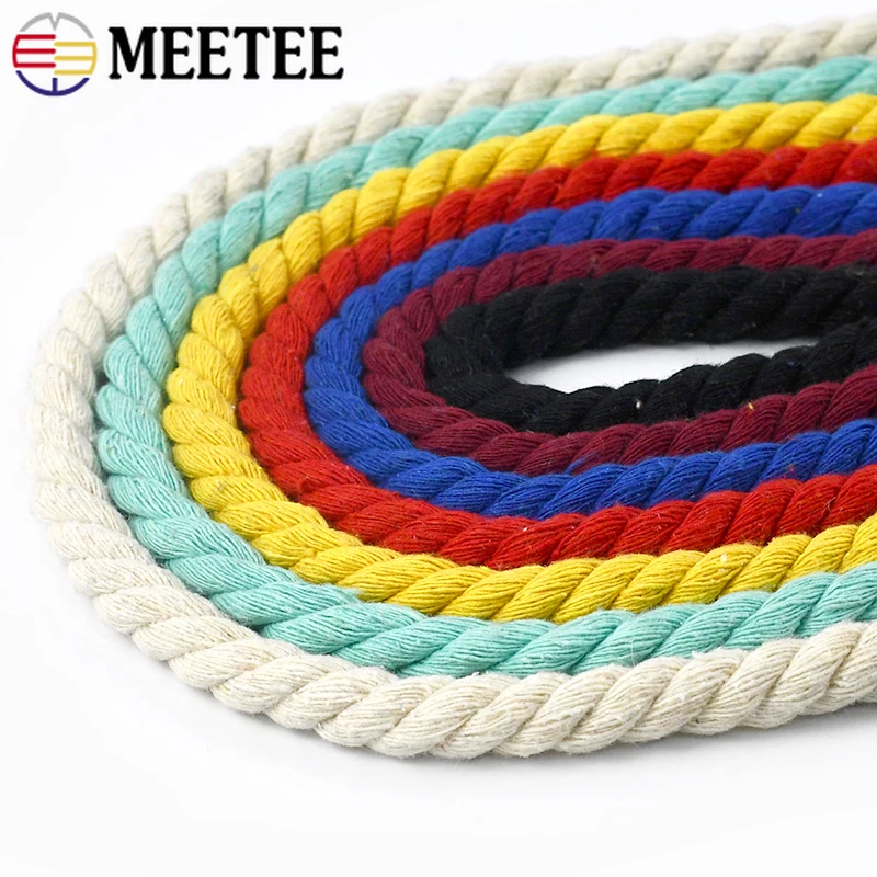 2-10Meters 12mm 3 Shares Twisted Cotton Cord Woven Braid Bag Rope Drawstring Strap Decorative Macrame Ropes DIY Sewing Accessory