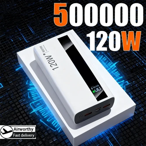 500000mAh 120W carga súper rápida banco de energía de alta capacidad pantalla Digital banco de energía para iPhone 16 15 Xiaomi Samsung