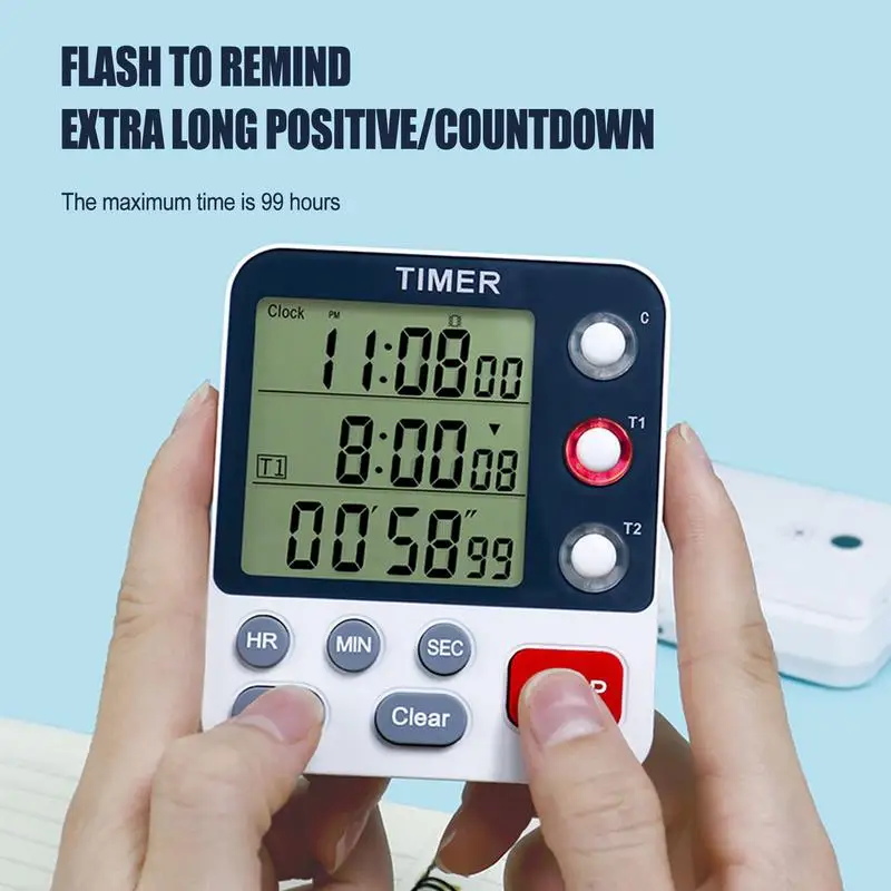 3 Channels Kitchen Timer Digital Magnetic Egg Timer 3 In 1 Countdown Timer Clock Stopwatch Adjustable Volume Cooking Timer For