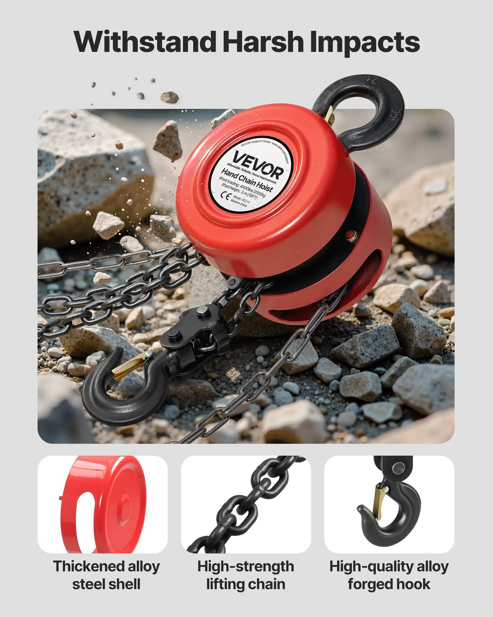 رافعة سلسلة يدوية 2 طن/4400 رطل 10 أقدام ارتفاع الرفع G70 سلسلة مجلفنة، بكرة يدوية شديدة التحمل لمستودع المرآب