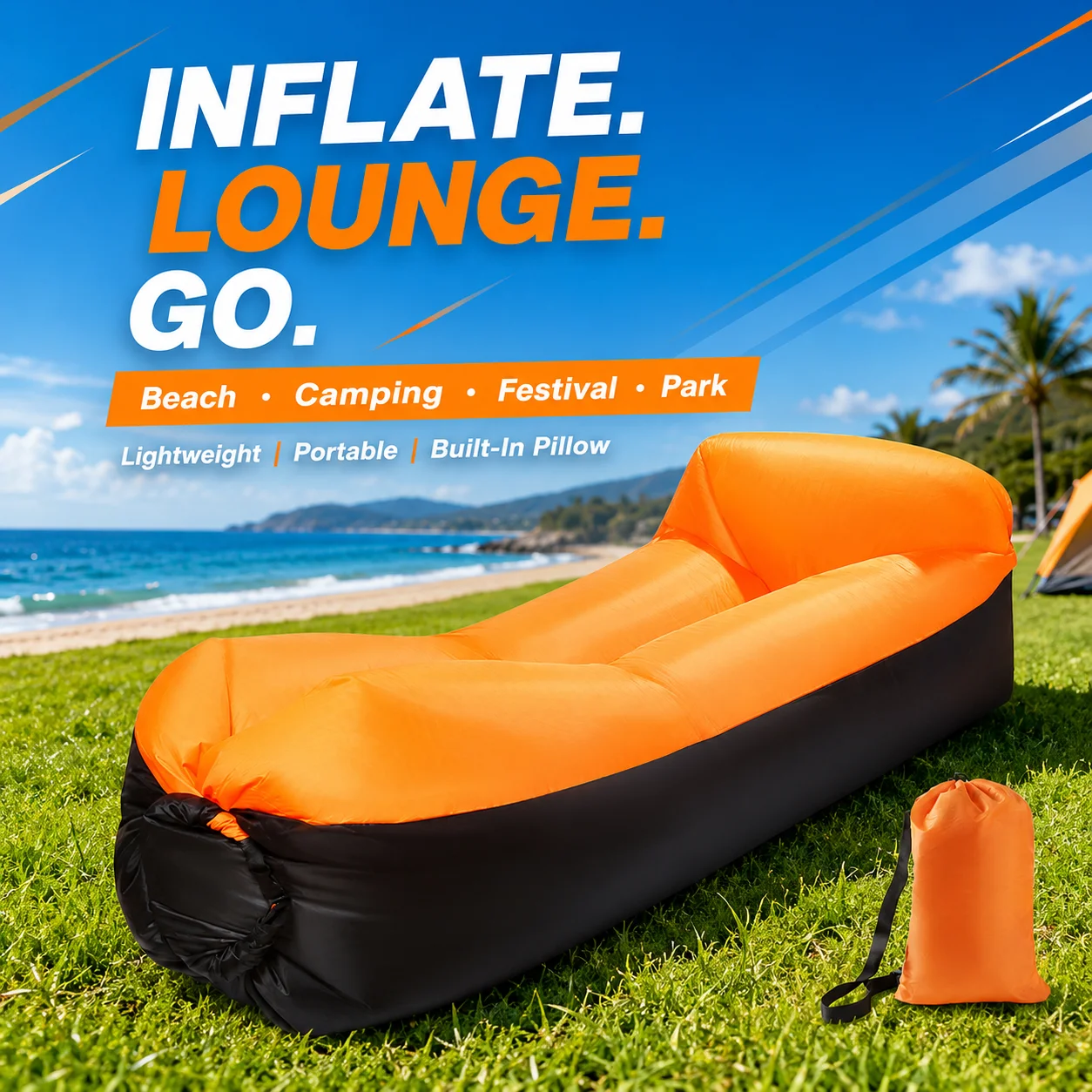 

Portable Air Sofa Waterproof Fast Inflatable Lounger for Beach Camping Picnic Lightweight Durable Lazy Couch with Carry Bag