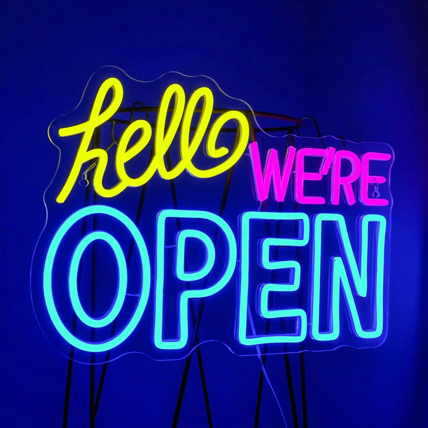 Hello We Are Open letrero de neón, señal de apertura Led, iluminación de tienda de negocios para decoración de habitación, Bar, cafetería, postre, lámpara de pared de bienvenida