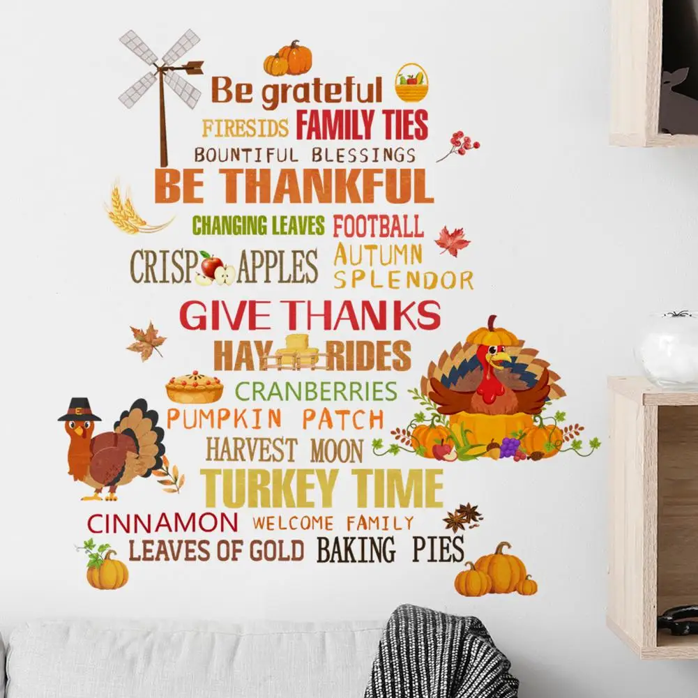 Festive Thanksgiving Decoration Wall Decal for Thanksgiving Thanksgiving Home Decor Festive English Phrase Wall Stickers for A