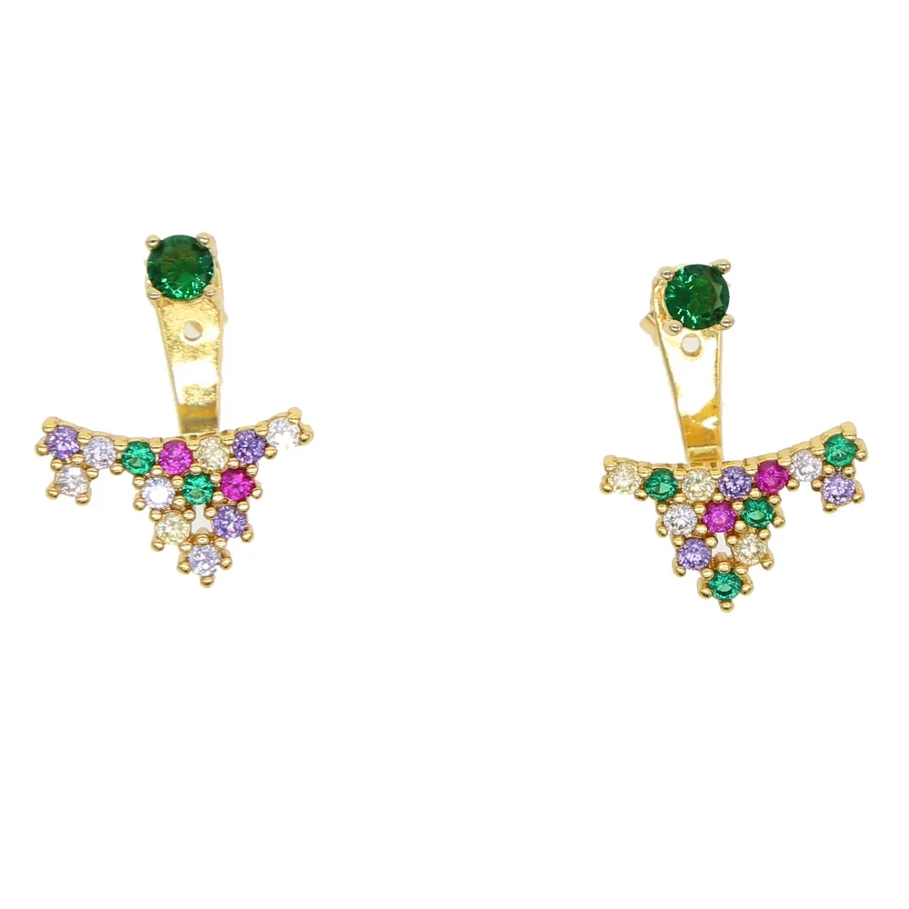New front back cz earring Mix multi color stone elegance gold color double side women girl fashion jewelry high quality