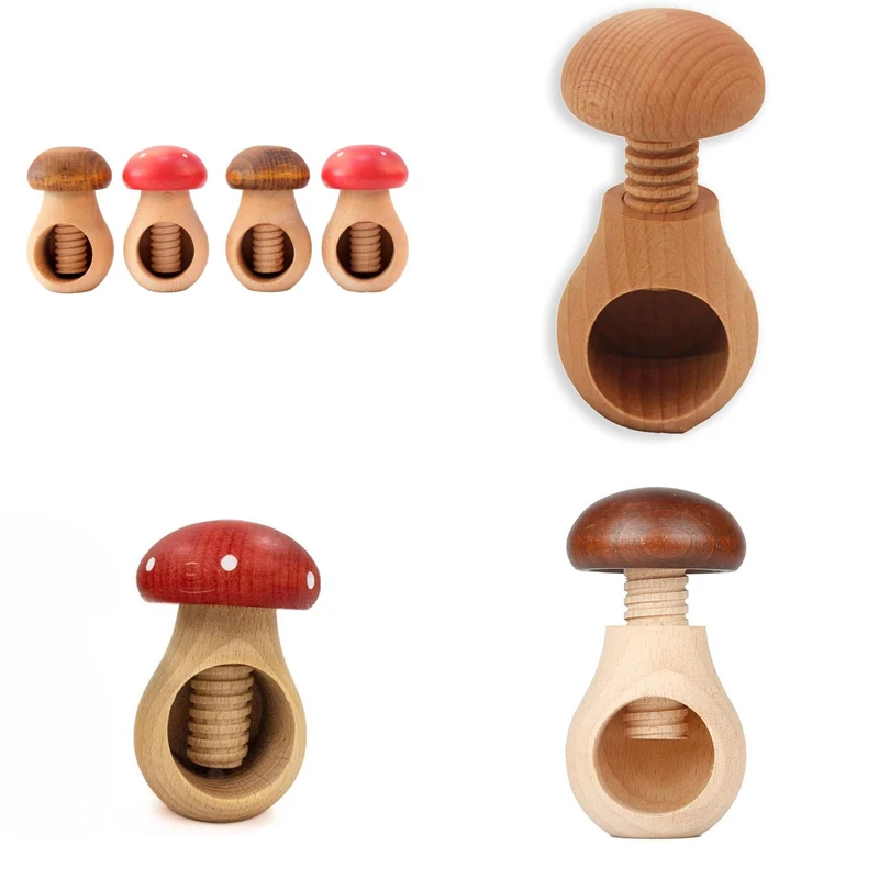 {MX} كسارة البندق الخشبية على شكل فطر لطيف للمكسرات والجوز والبقان سهلة التكسير ملقط الجوز القابل للتعديل أداة مطبخ متعددة الوظائف