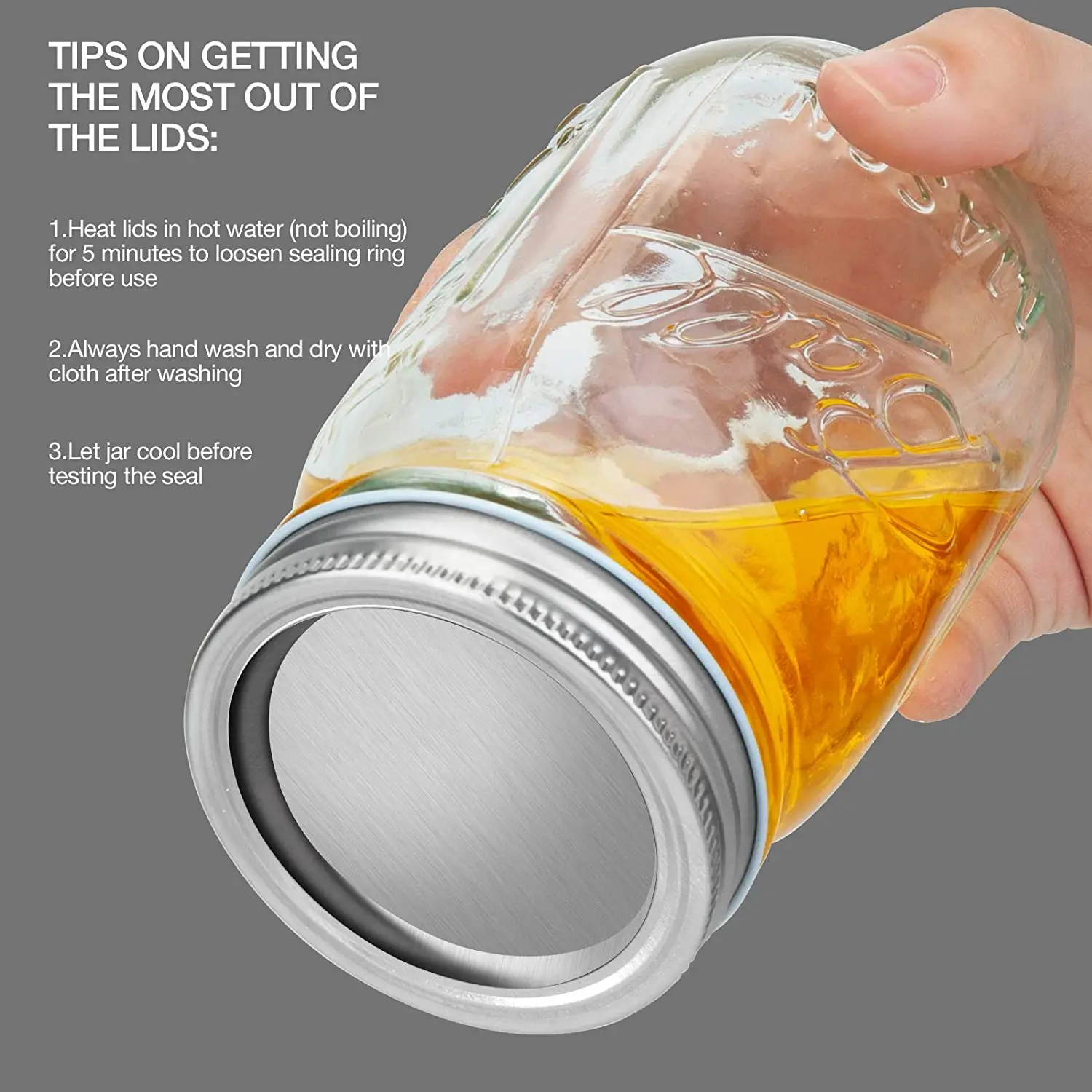 HLZS-24 PCS Mason Jar Lids, Regular Mouth Canning Lids Reusable Split-Type Leak Proof Canning Lids With Silicone Seals Rings