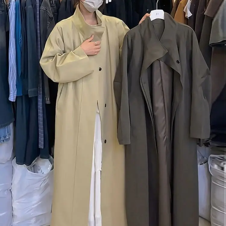 الربيع والخريف المرأة الجديدة سترة واقية معطف يندبروف الوقوف طوق فضفاض سترة واقية طويلة #2