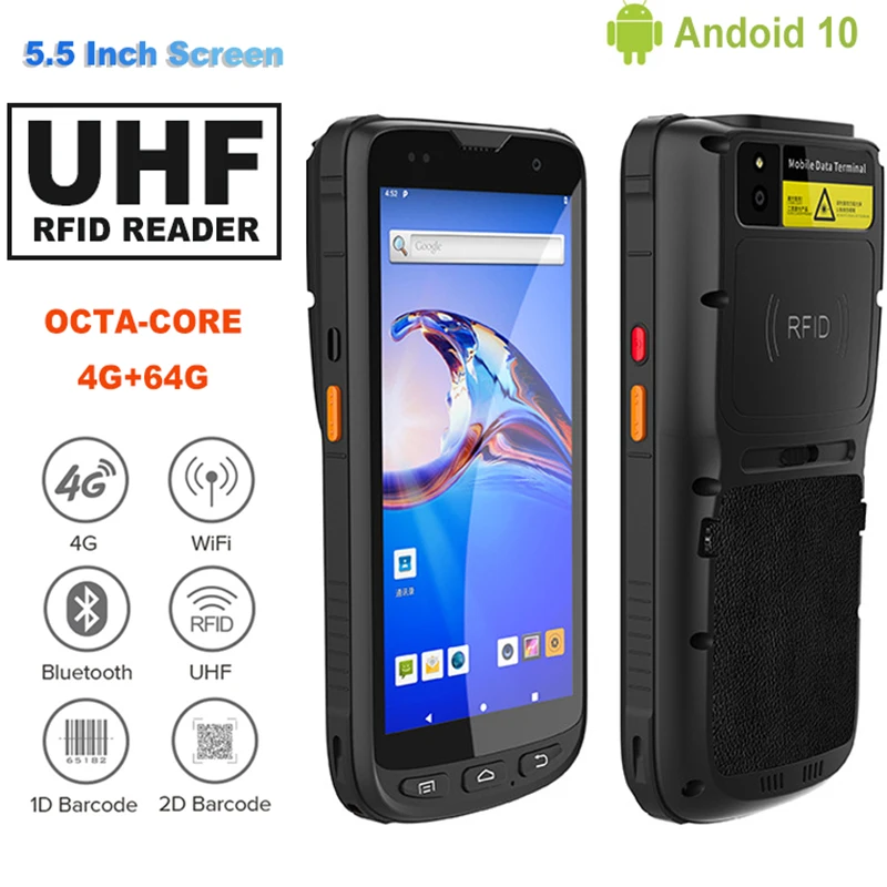 

High Quality 5.5 Inch Android 10 Octa-Core 4G+64G Handheld Logistic PDA 1D 2D Barcode Scanner UHF RFID Reader