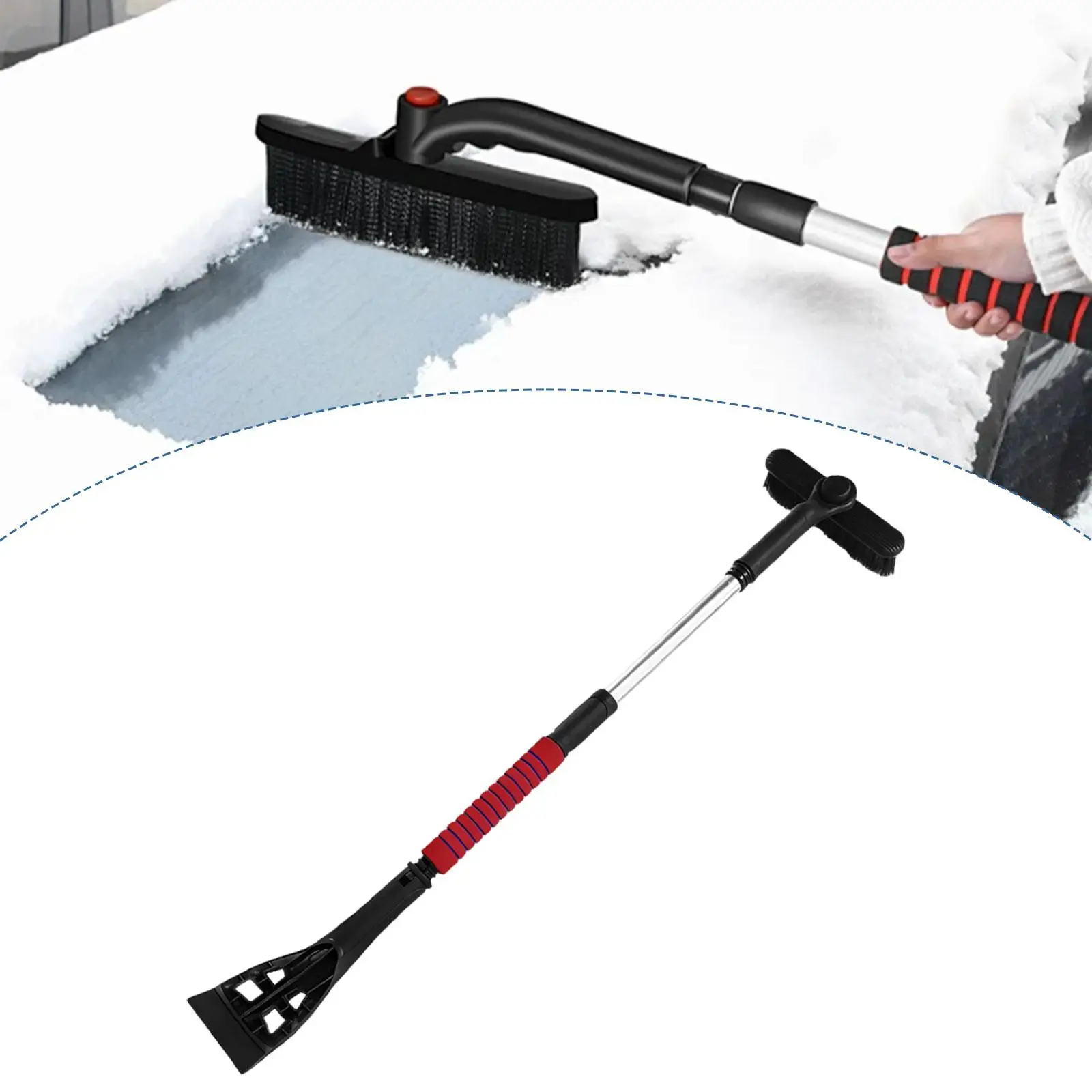 360 Degree Pivoting Snow Broom Anti Scratch Car Brush Squeegee Ice Scraper for Auto Window Winter Use